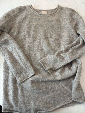 Cozy Gray Knit Crewneck Sweater mohair